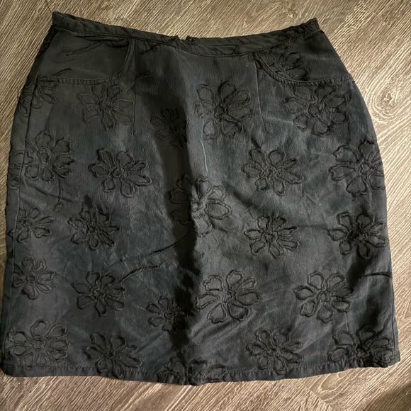 Vintage Y2k INC Silk Cotton Floral Black Mini Skirt